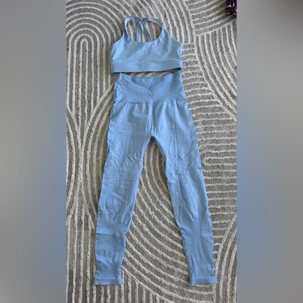 Baby blue workout legging and sports bra co-ord set